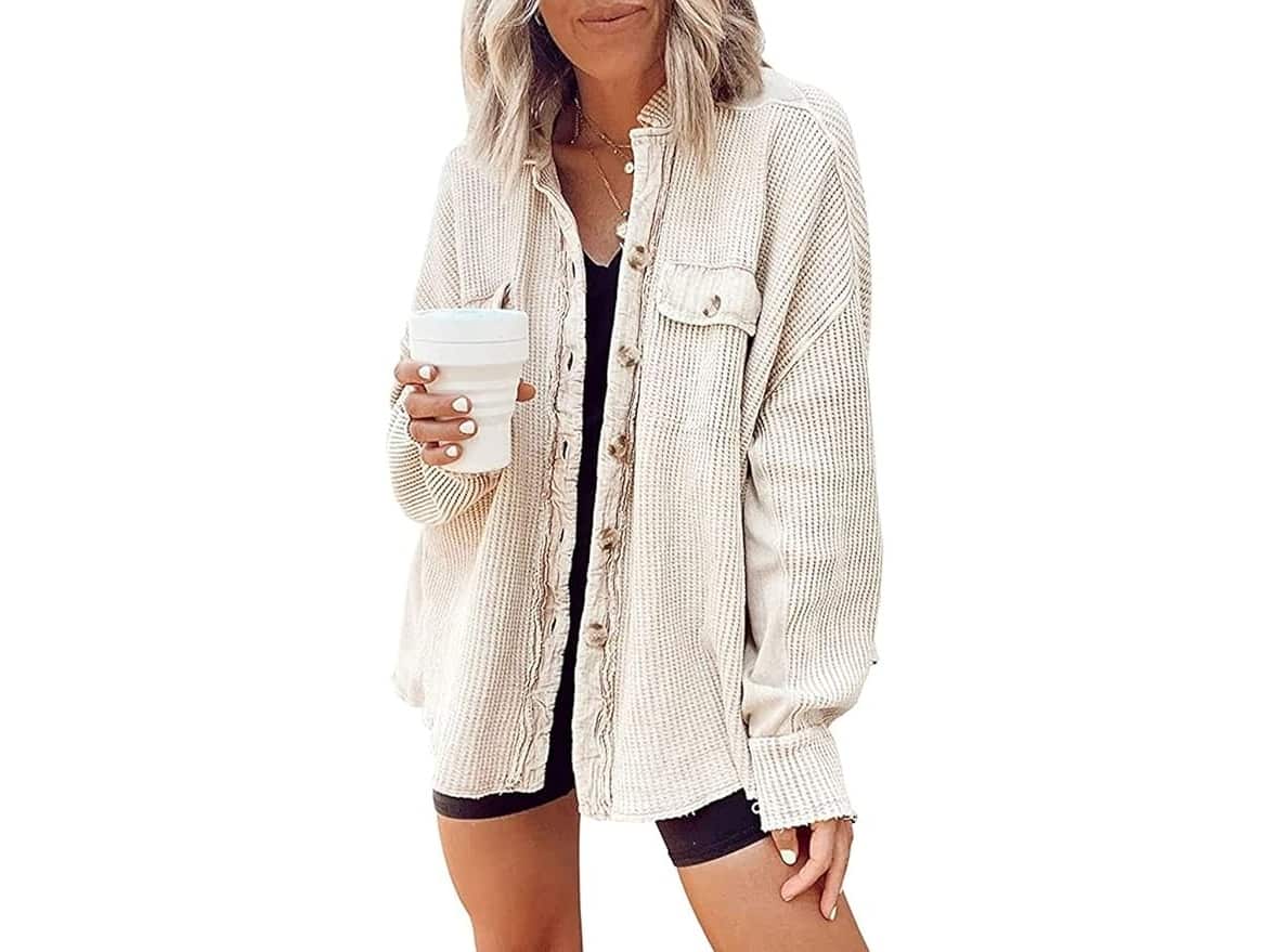 Yanekop women's waffle-knit button-down shacket