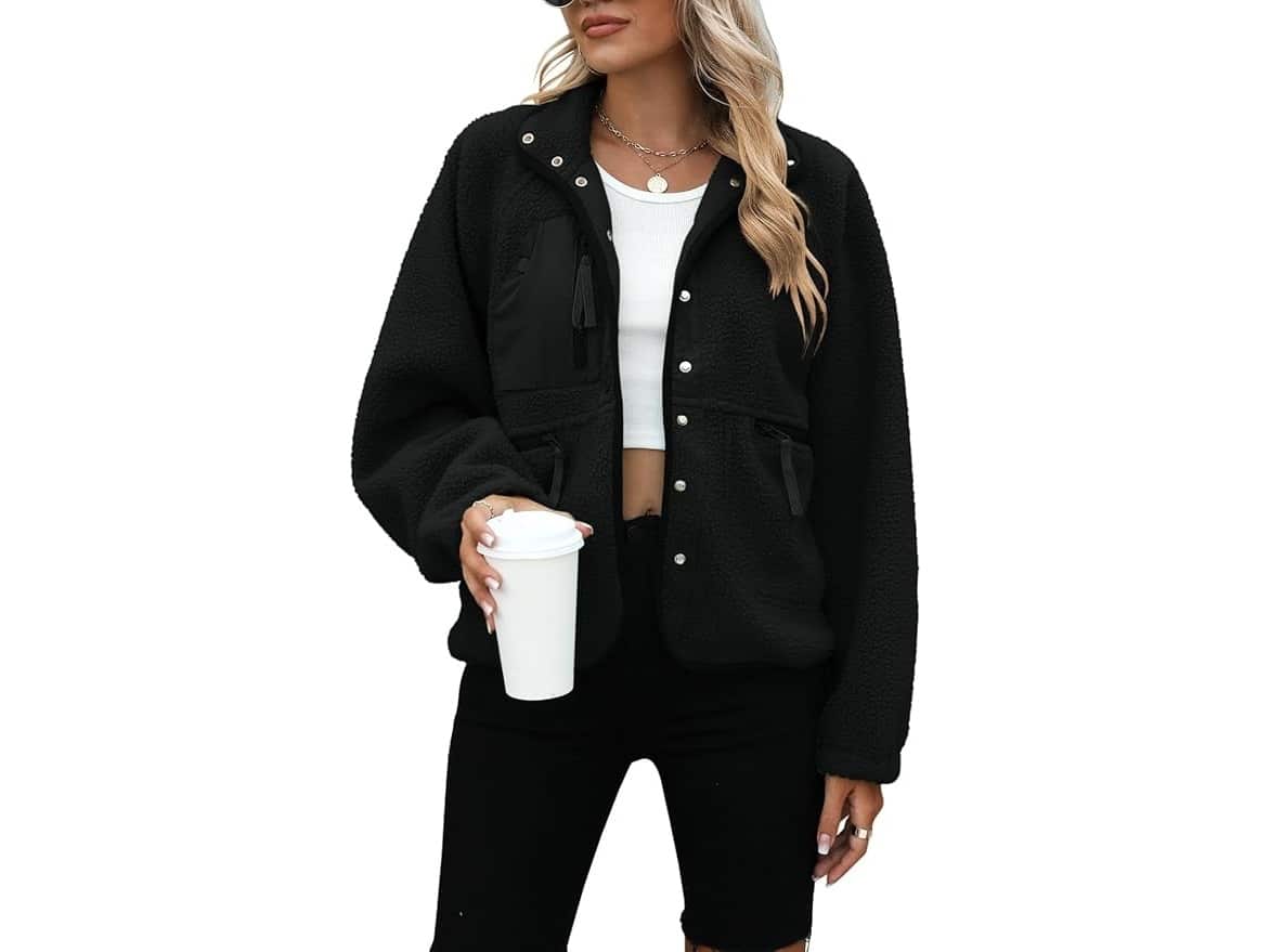 Yanekop women's open-front sherpa fleece jacket